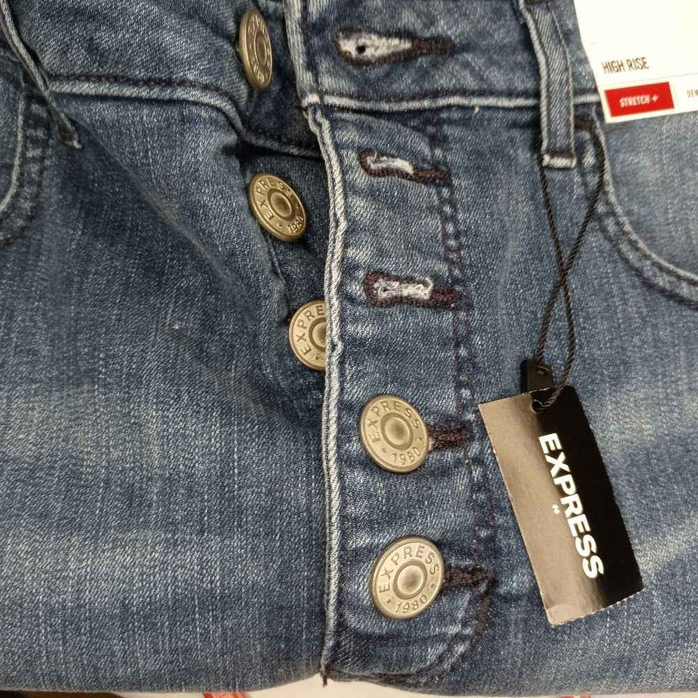 Express skirt womens 8 New button front jean mini skirt